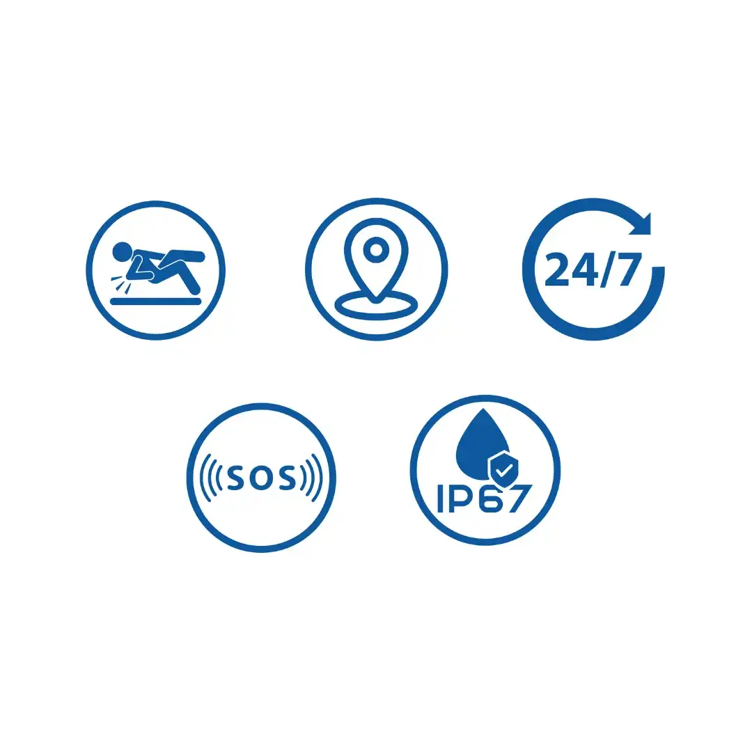 Critères de la Balise Isoprotec-180 : détection de chute lourde, géolocalisation, astreinte 24h/24, bouton alerte, critère étanchéité IP 67